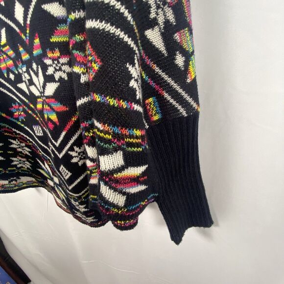 LOANA Girl Sleeved Knit Poncho One Size Ribbed Cuffs Multicolor Indie Hipster - Picture 5 of 10